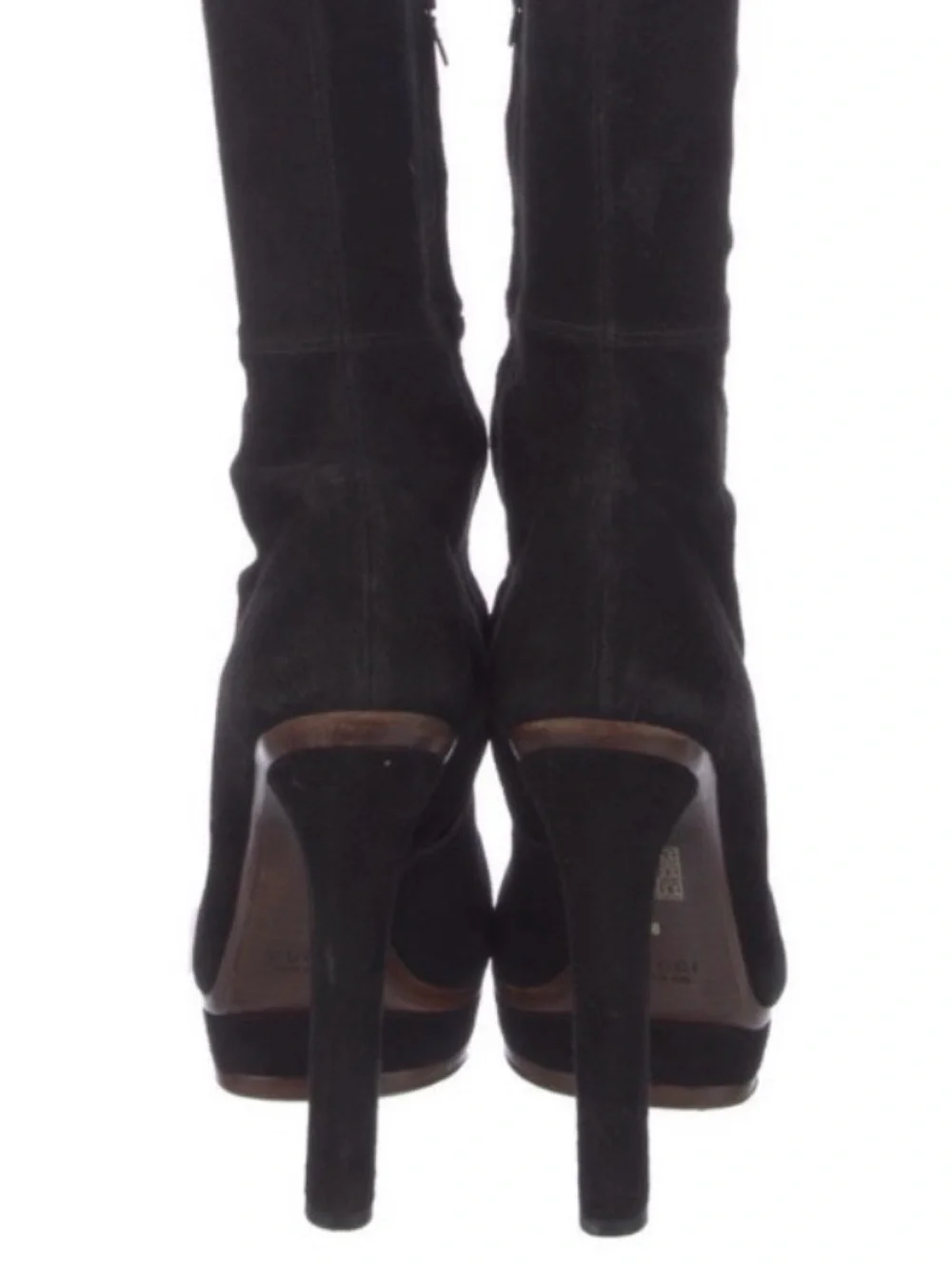 GUCCI Alonya Black Suede OTK Platform Stiletto Boots 38
